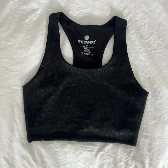 90 Degree by Reflex Wonerlink Black Leopard Print Racerback Sports Bra - Picture 8 of 13